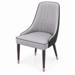 JYX-061 Gray Diamond-Stitched High-Back Dining Chair left 45-degree view
