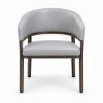 JYX-062 Gray Curved-Back Upholstered Dining Armchair front view