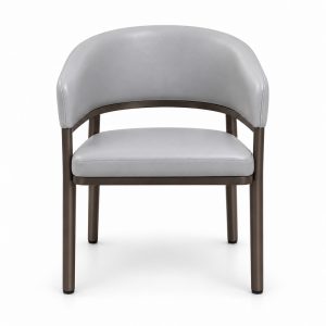 JYX-062 Gray Curved-Back Upholstered Dining Armchair front view