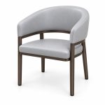 JYX-062 Gray Curved-Back Upholstered Dining Armchair left 45-degree view