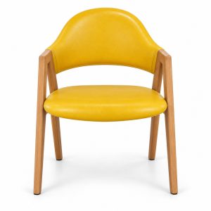 JYX-063 Yellow Upholstered Open-Frame Dining Armchair front view