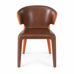 JYX-064 Brown Curved-Back Upholstered Dining Chair front view