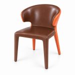 JYX-064 Brown Curved-Back Upholstered Dining Chair left 45-degree view
