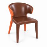 JYX-064 Brown Curved-Back Upholstered Dining Chair right 45-degree view