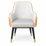 JYX-065 White Dining Armchair with Orange Trim front view