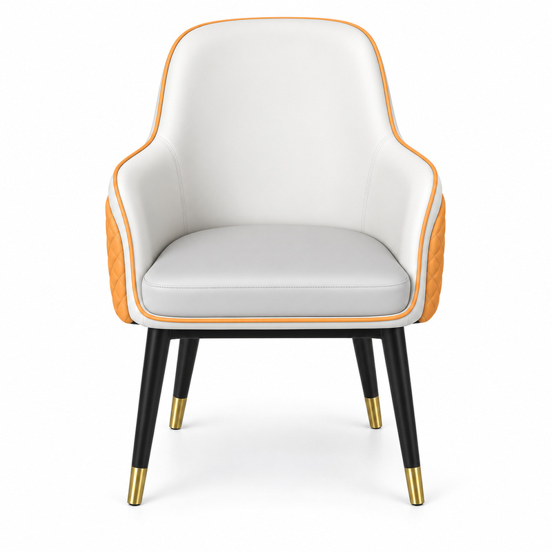JYX-065 White Dining Armchair with Orange Trim
