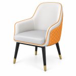 JYX-065 White Dining Armchair with Orange Trim left 45-degree view