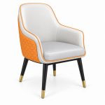 JYX-065 White Dining Armchair with Orange Trim right 45-degree view