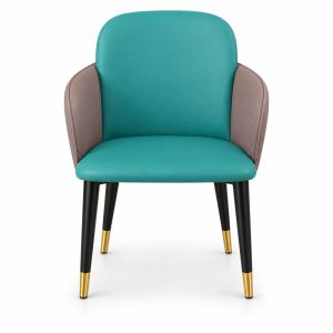JYX-071 Teal Two-Tone Upholstered Dining Armchair front view
