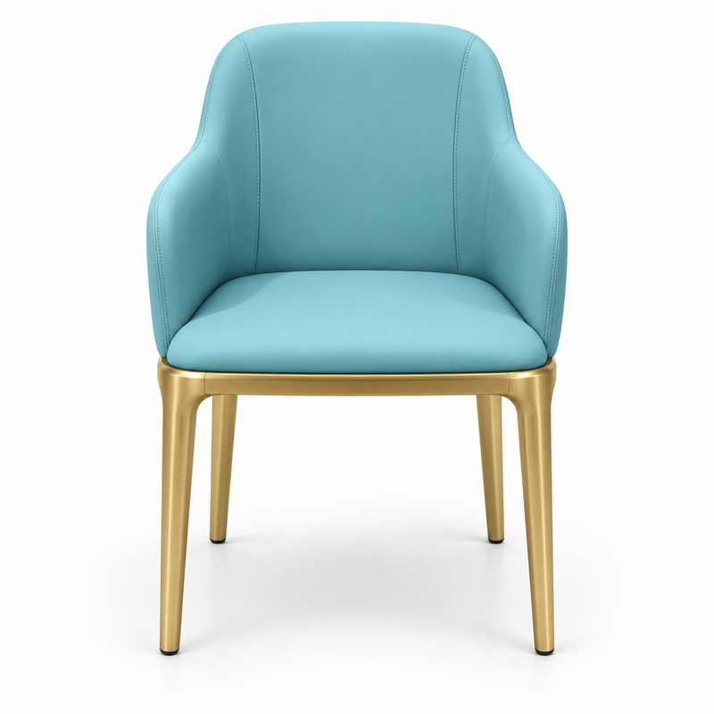 JYX-072 Aqua Upholstered Gold-Frame Dining Armchair