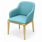 JYX-072 Aqua Upholstered Gold-Frame Dining Armchair left 45-degree view