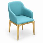 JYX-072 Aqua Upholstered Gold-Frame Dining Armchair right 45-degree view