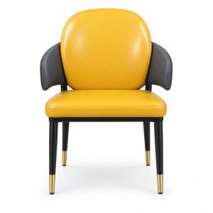 JYX-073 Yellow Seat Black-Accent Dining Armchair front view