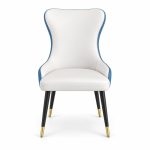 JYX-078 White and Blue High-Back Dining Chair front view