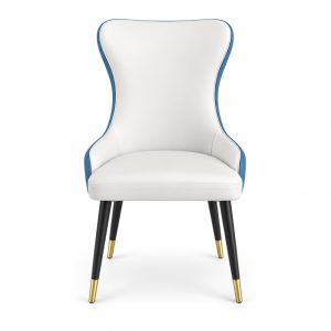 JYX-078 White and Blue High-Back Dining Chair front view