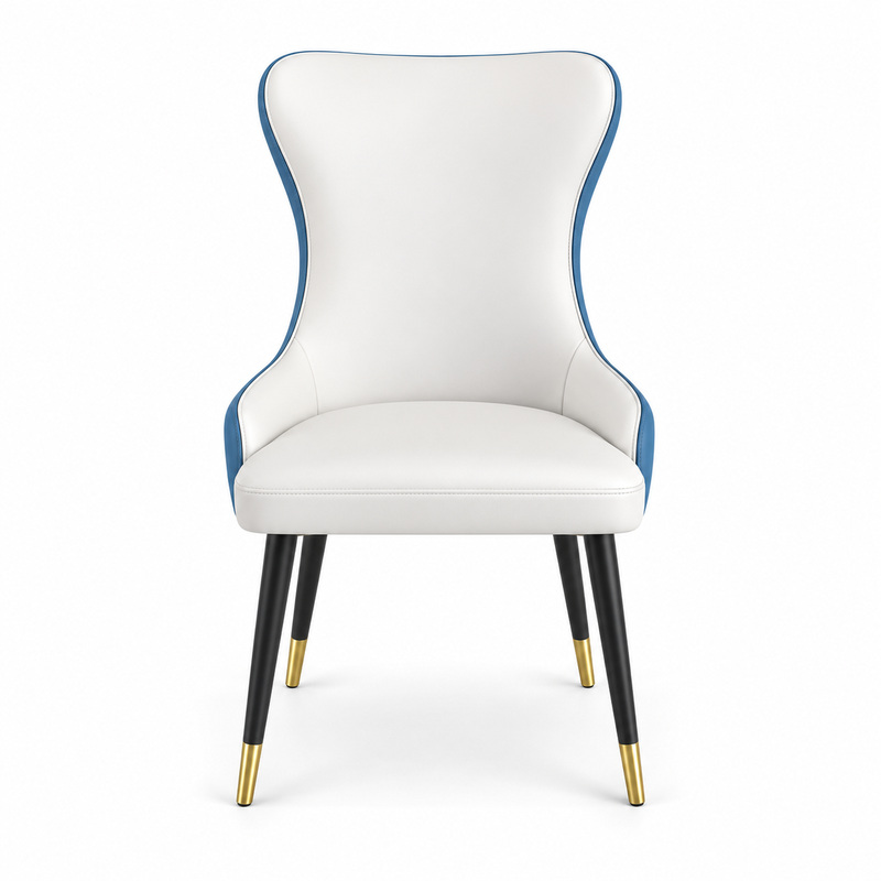 JYX-078 White and Blue High-Back Dining Chair