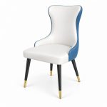 JYX-078 White and Blue High-Back Dining Chair left 45-degree view
