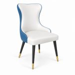 JYX-078 White and Blue High-Back Dining Chair right 45-degree view