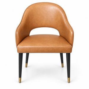 JYX-085 Tan Open-Back Upholstered Dining Chair front view