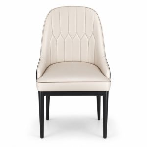 JYX-088 Ivory Diamond-Stitched Dining Chair front view