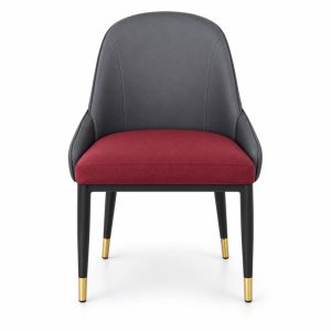 JYX-089 Gray Chair with Burgundy Upholstered Seat front view