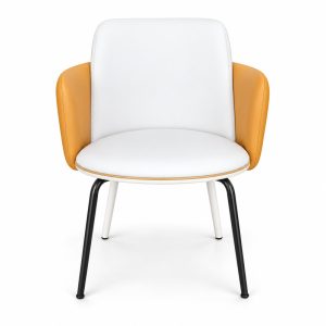 JYX-094 White and Orange Accent Dining Chair front view