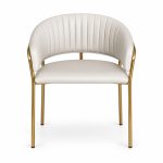 JYX-095 White Fan-Back Gold-Frame Dining Armchair front view