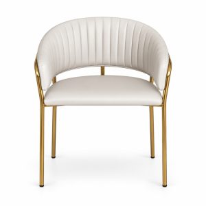 JYX-095 White Fan-Back Gold-Frame Dining Armchair front view