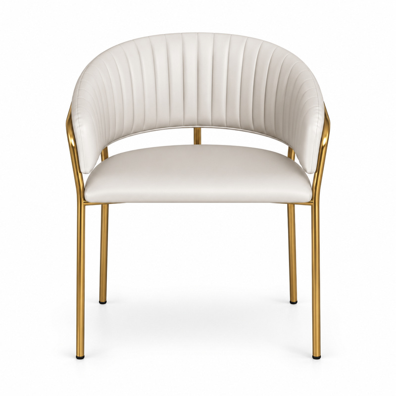 JYX-095 White Fan-Back Gold-Frame Dining Armchair
