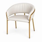 JYX-095 White Fan-Back Gold-Frame Dining Armchair left 45-degree view