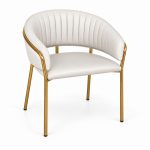 JYX-095 White Fan-Back Gold-Frame Dining Armchair right 45-degree view