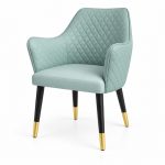 JYX-097 Sage Green Quilted Dining Armchair left 45-degree view