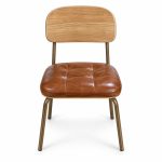 JYX-098 Brown Cushioned Wood-Back Dining Chair front view