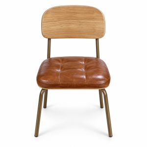 JYX-098 Brown Cushioned Wood-Back Dining Chair front view