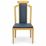 JYX-102 Blue and Gold Geometric High-Back Dining Chair front view