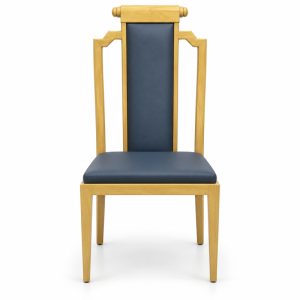 JYX-102 Blue and Gold Geometric High-Back Dining Chair front view