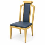 JYX-102 Blue and Gold Geometric High-Back Dining Chair left 45-degree view