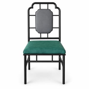 JYX-105 Green Seat Geometric-Back Dining Chair front view