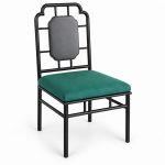 JYX-105 Green Seat Geometric-Back Dining Chair right 45-degree view