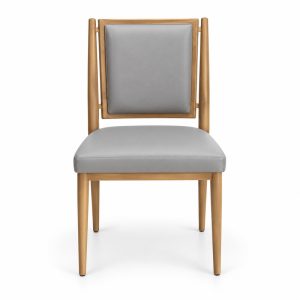 JYX-112 Gray Square-Back Upholstered Dining Chair front view