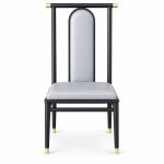 JYX-113 White Seat Black Geometric Dining Chair front view
