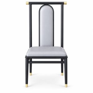 JYX-113 White Seat Black Geometric Dining Chair front view