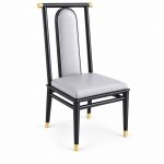 JYX-113 White Seat Black Geometric Dining Chair right 45-degree view