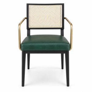 JYX-118 Green Seat Cane-Back Dining Armchair front view