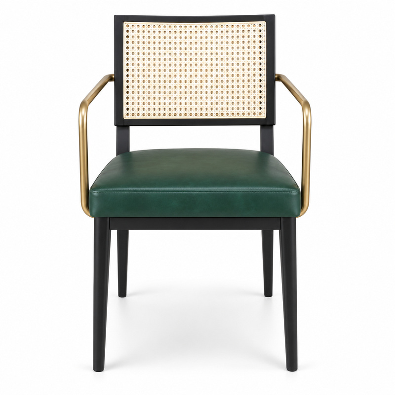 JYX-118 Green Seat Cane-Back Dining Armchair