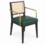 JYX-118 Green Seat Cane-Back Dining Armchair left 45-degree view