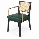JYX-118 Green Seat Cane-Back Dining Armchair right 45-degree view