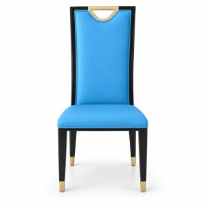 JYX-119 Blue High-Back Gold-Accent Dining Chair front view