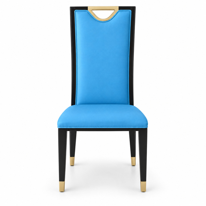 JYX-119 Blue High-Back Gold-Accent Dining Chair