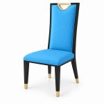 JYX-119 Blue High-Back Gold-Accent Dining Chair left 45-degree view